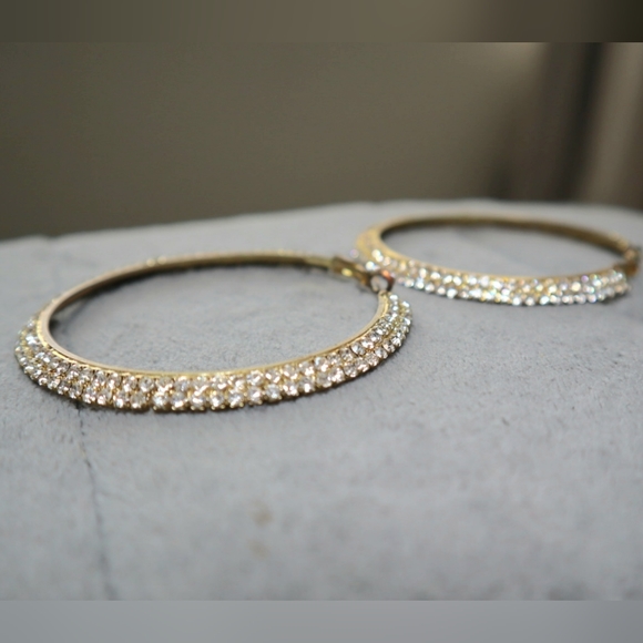 Kitson double tier cascading rhinestone pave hoop statement earrings gold Large - Picture 2 of 8
